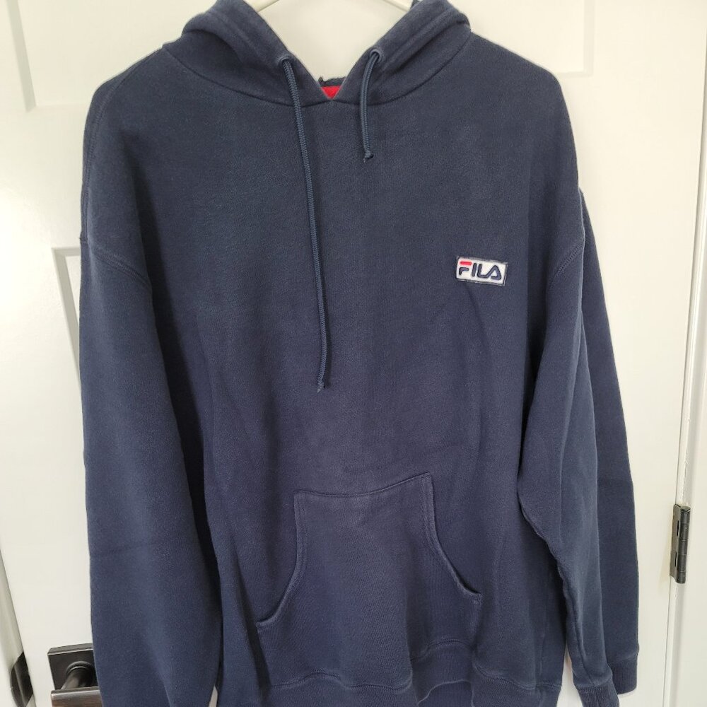 Retro Fila Navy Pullover Hoodie Large